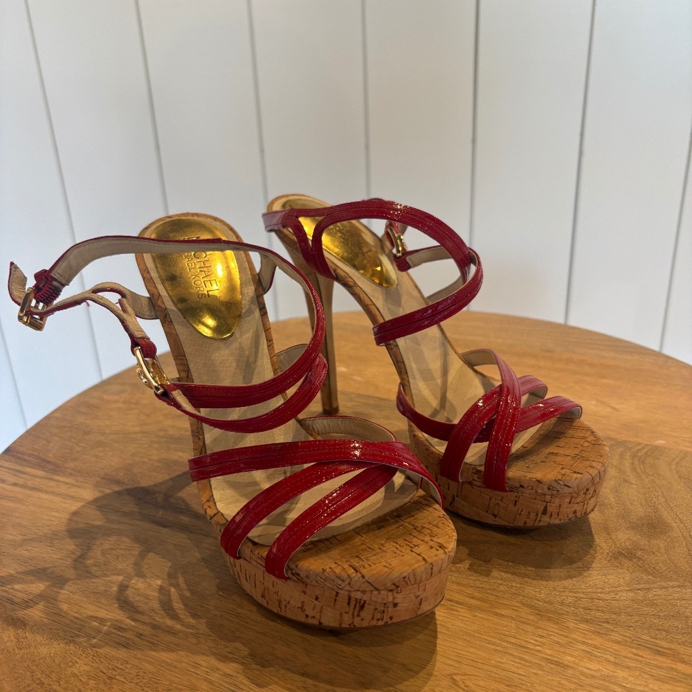 Michael Kors Cicely Platform Sandals in Red Patent - Size 8